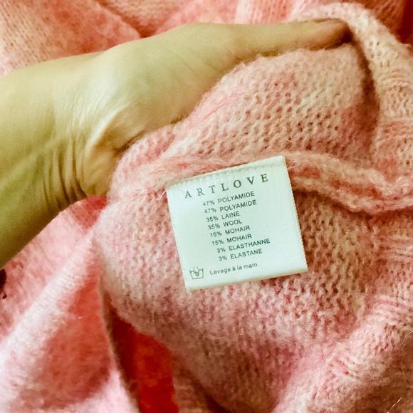 Artlove Paris Mohair Wool Blend V-neck Cardigan Pink Size L Oversized Relaxed - Picture 9 of 13